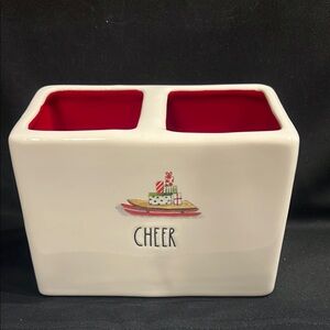 Rae Dunn Cheer Christmas White and Red Toothbrush holder
